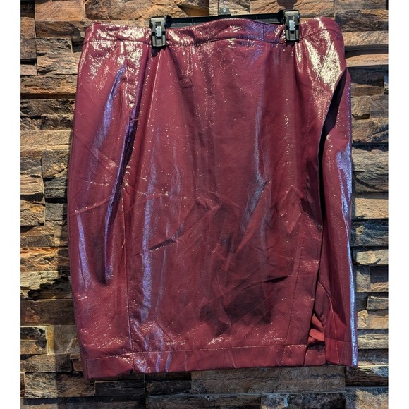 Nina Parker Shiny Burgundy Faux Leather Pencil Skirt Plus Size 18W Slit - Picture 2 of 10